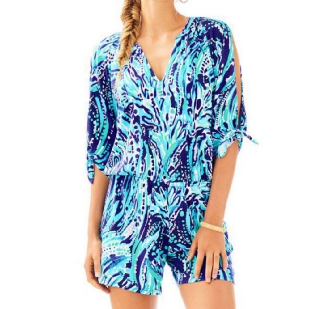 Lilly Pulitzer Bryce Crash The Bash Blue Romper XS